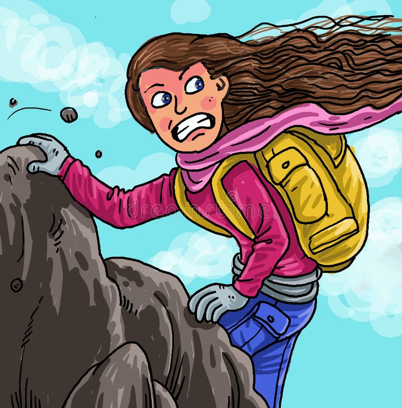 A woman climbs a mountain to the top vector illustration
