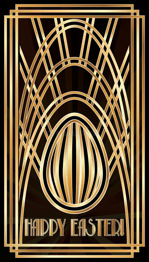 Happy Easter Art Deco Invitation Card, Vector Stock Vector Illustration of crucifix, 1930