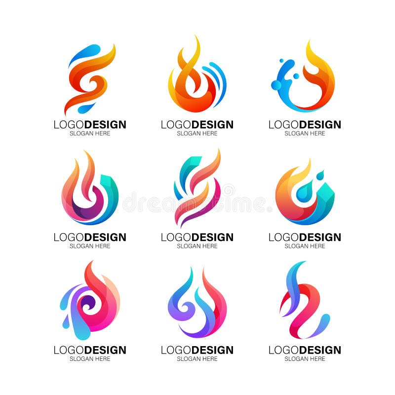 Set of Fire and Ice Logo Design for Your HVAC and Company Stock Vector