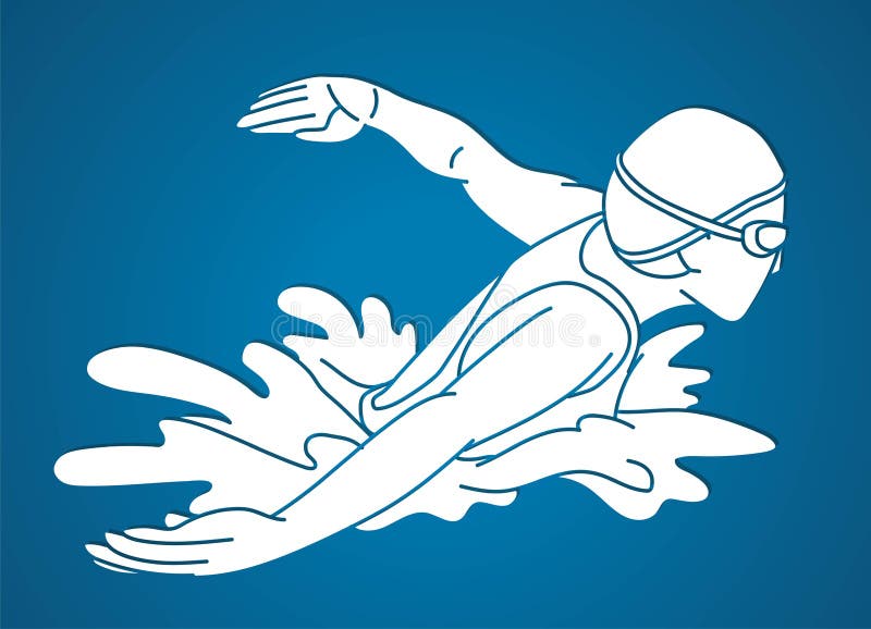 Swimming Butterfly Swimmer Action Cartoon Sport Graphic Vector Stock