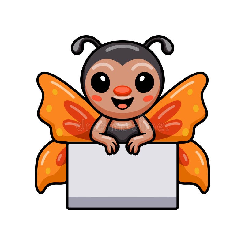 Cute little butterfly cartoon with blank sign