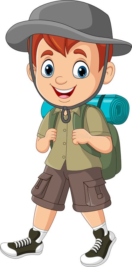 Cartoon Little Boy Explorer with Backpack Stock Vector - Illustration ...