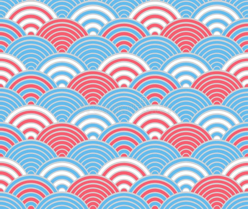 Blue and pink seigaiha Japanese wave pattern. stock illustration