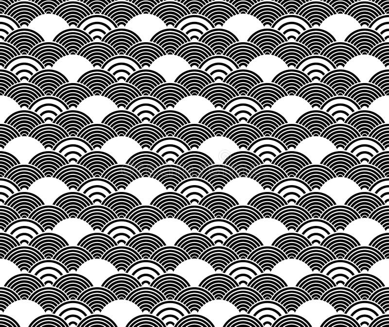 Black and white seigaiha Japanese wave pattern. royalty free illustration