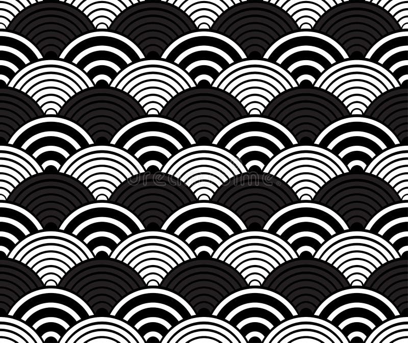 Black and white seigaiha Japanese wave pattern. stock illustration