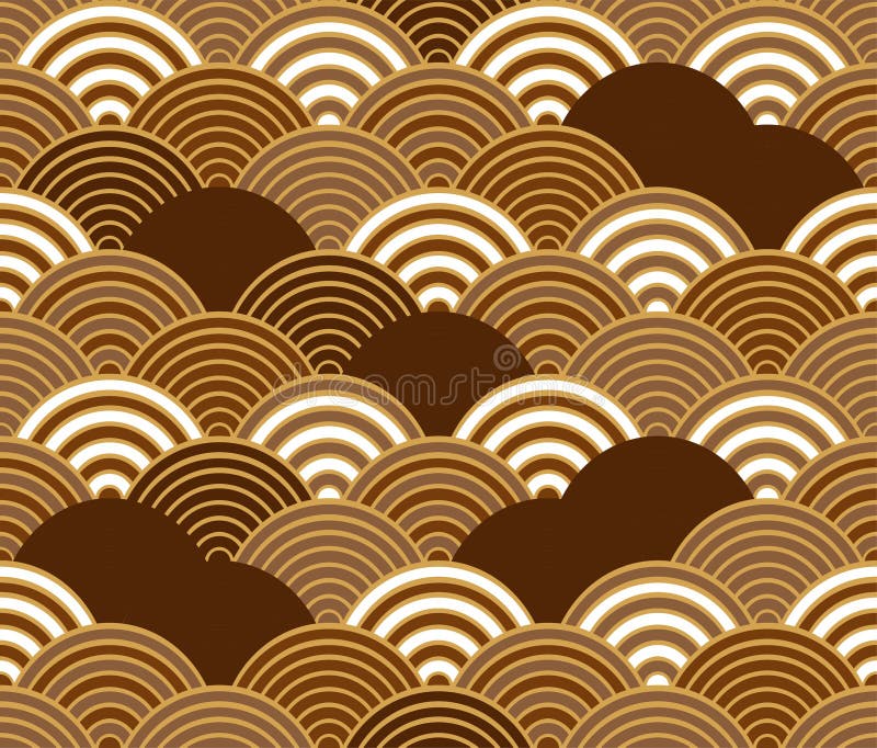 Brown and gold seigaiha Japanese wave pattern. stock illustration