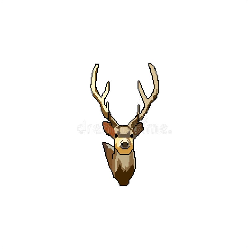 Deer Head in Pixel Art Style. Stock Vector Illustration of graphic