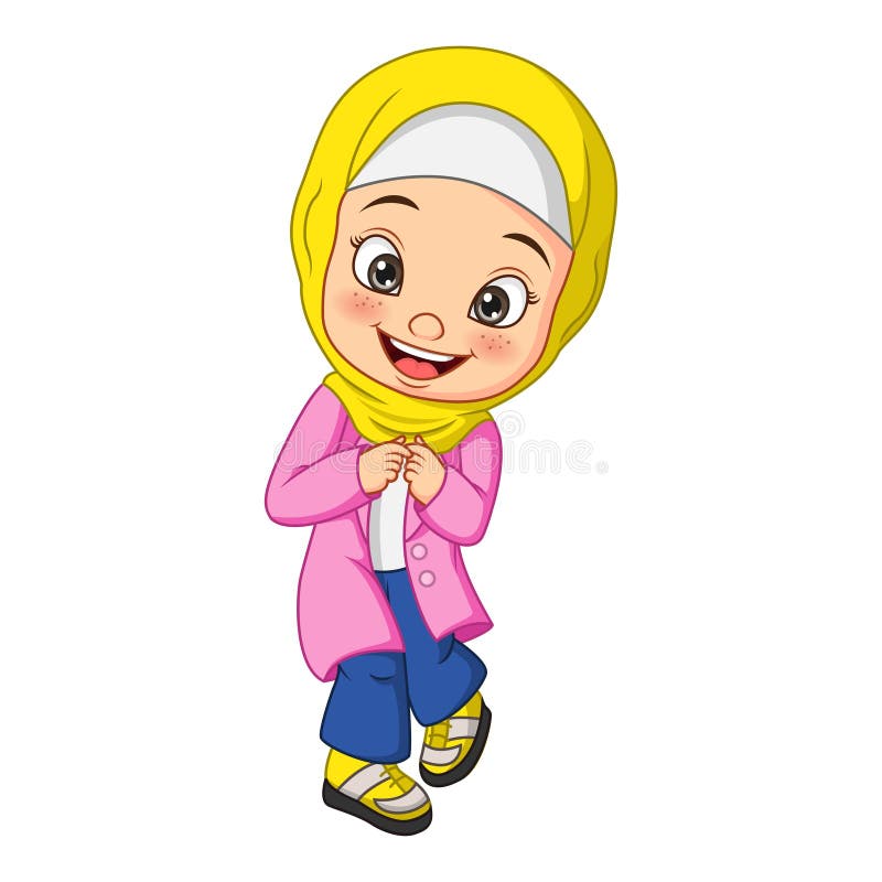 Happy Muslim Girl Cartoon Posing Stock Vector - Illustration of ...