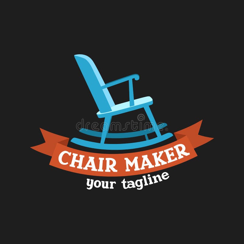 Chair Maker Logo Template. Emblem with a Rocking Chair and a Ribbon on