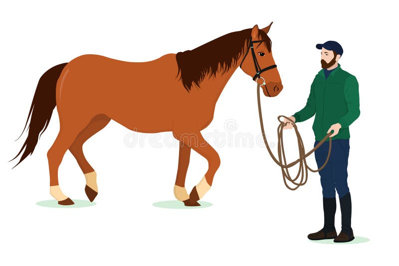 Vector Illustration on the Theme of Equestrian Sports. a Man Holds a