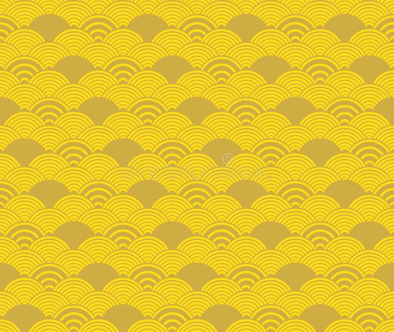 Yellow seigaiha Japanese decorative wave pattern. stock illustration