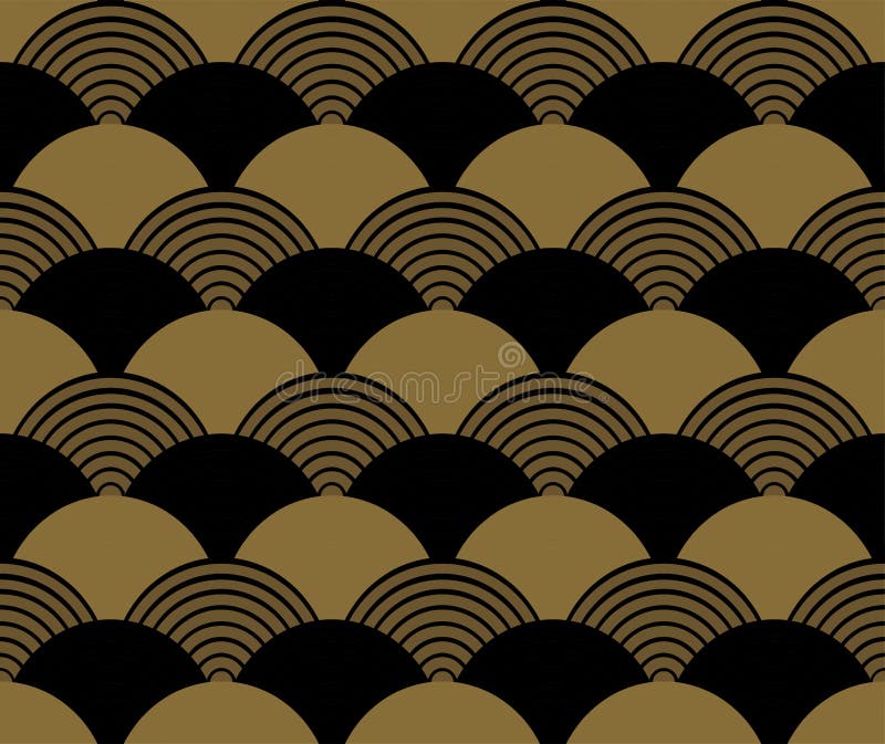 Brown and black seigaiha Japanese decorative wave pattern. stock illustration