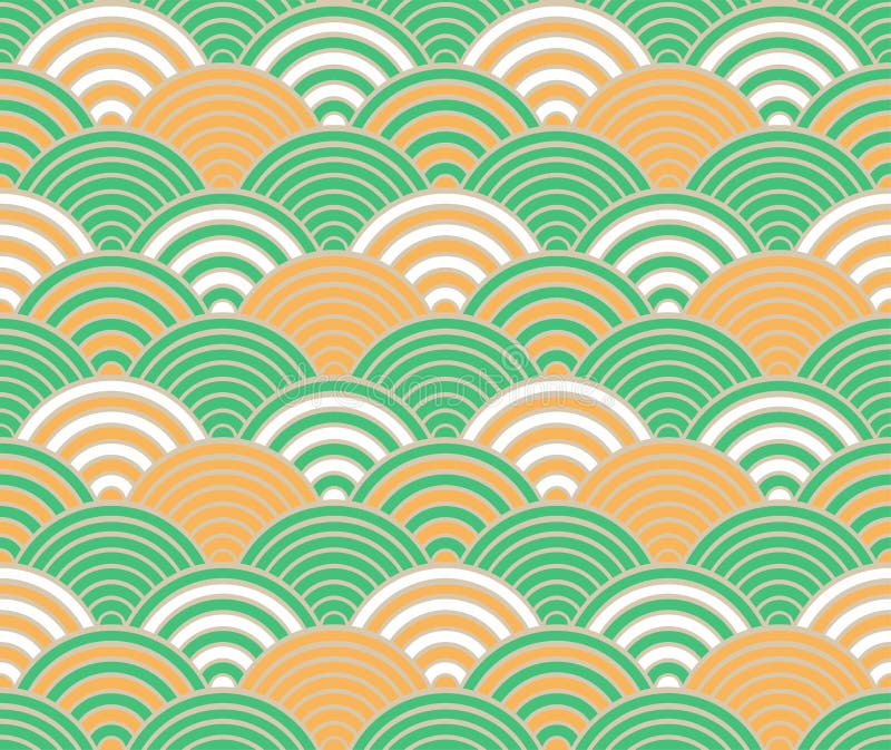 Green and orange seigaiha Japanese decorative wave pattern. vector illustration