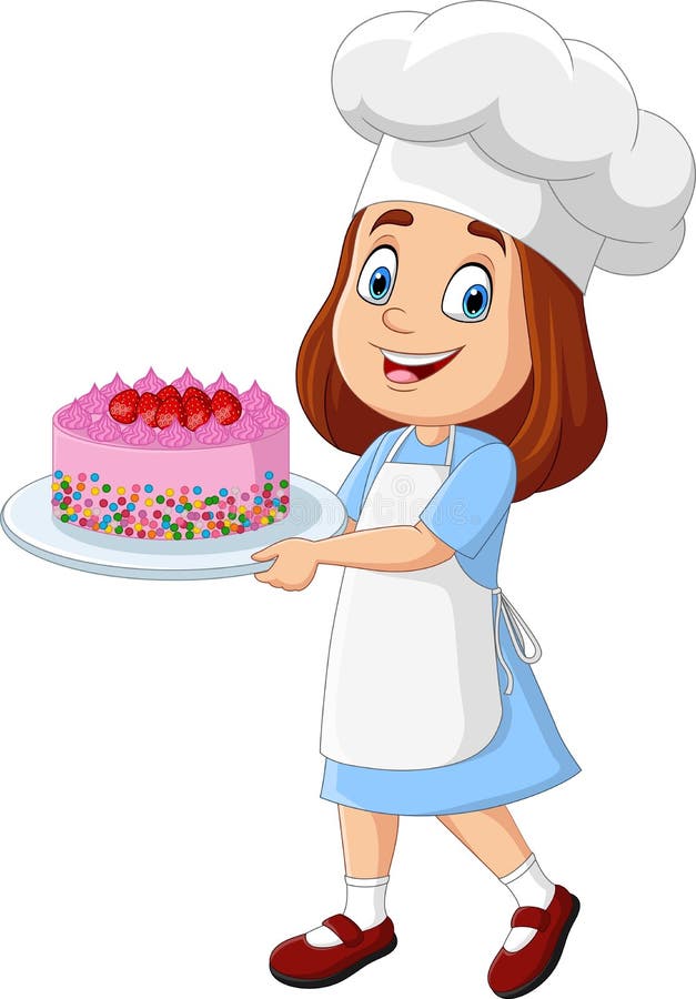 Cartoon Little Girl Holding a Birthday Cake Stock Vector Illustration