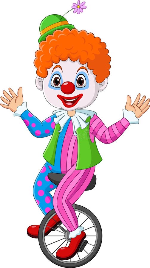 Cartoon Clown Riding One Wheel Bike Stock Vector Illustration of