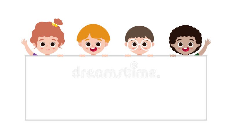 Group children and sign board kids peeping behind placard, happy children, Cute little kids on white background,Vector royalty free illustration