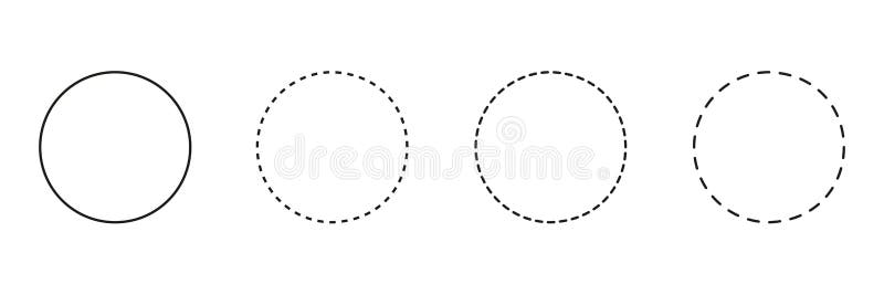 Line dotted circle route set. Round spotted elements. Dots linear path