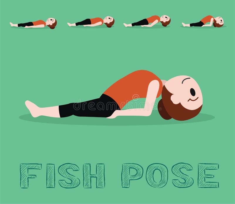 Yoga Tutorial Fish Pose Cute Cartoon Vector Illustration Stock Vector