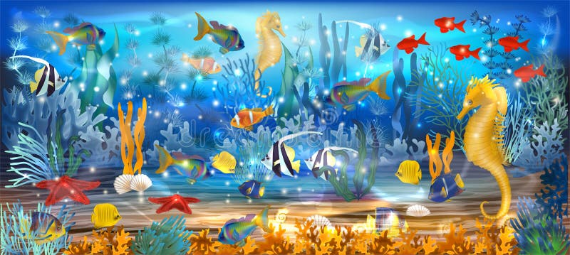 Underwater Wallpaper with Seahorse Tropical Fish. Stock Vector - Illustration of nature, happiness: 247792279 Underwater Wallpaper with Seahorse Tropical Fish. Stock Vector - Illustration of nature, happiness: 247792279