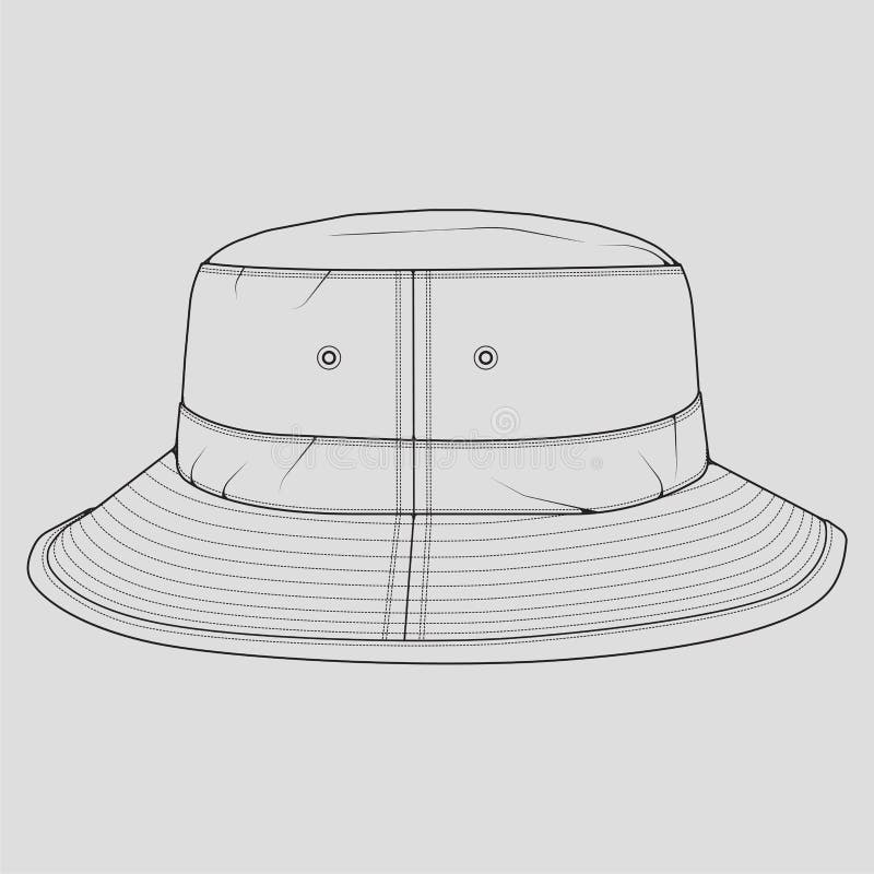 Bucket Hat Outline Drawing Vector, Bucket Hat in a Sketch Style ...