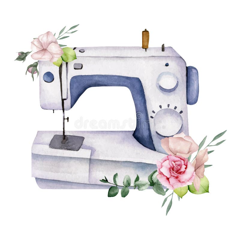 Watercolor Sewing Machine White Stock Illustration - Illustration of ...