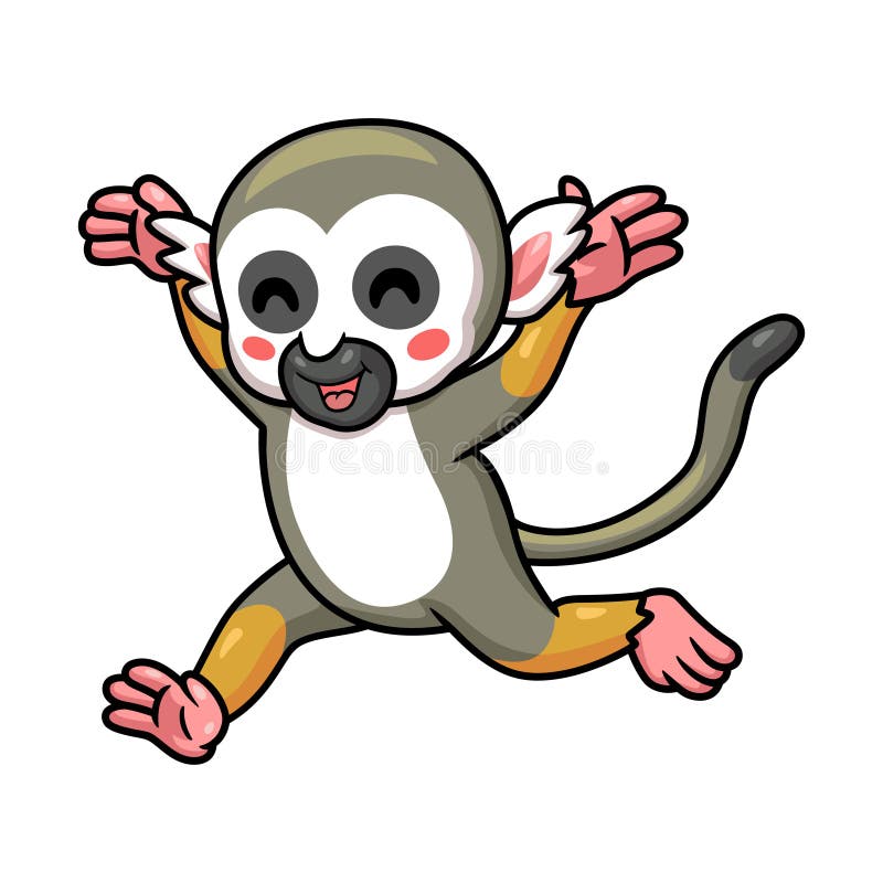 Cute Little Squirrel Monkey Cartoon Running Stock Vector Illustration