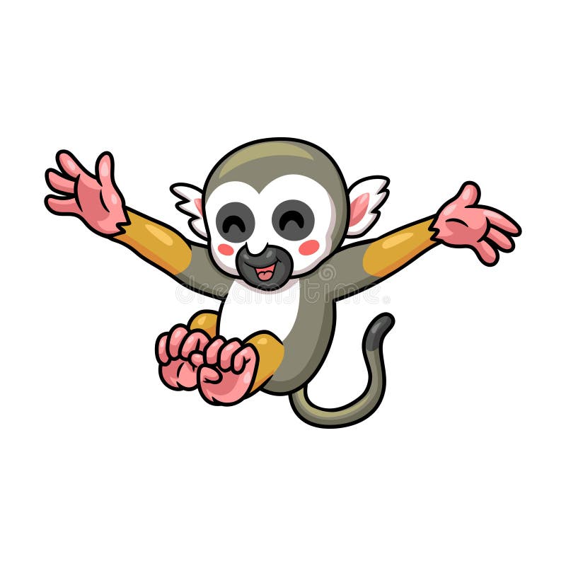 Cute Little Squirrel Monkey Cartoon Jumping Stock Vector Illustration