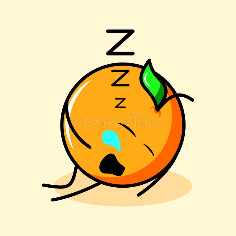 Cute orange character with leaf, sleep expression and close eyes royalty free illustration
