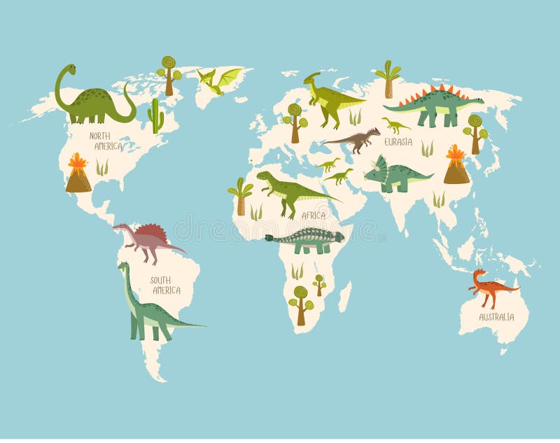 Print. World Map with Dinosaurs Stock Vector Illustration of cartography, globe 250025572