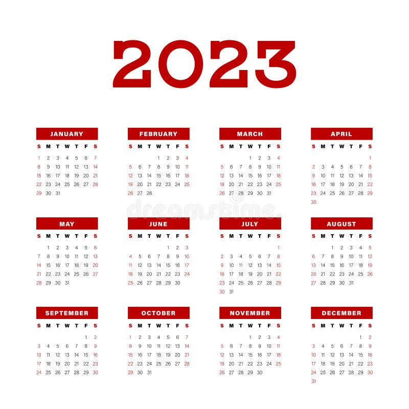 Red 2023 Calendar Vector Design Stock Vector Illustration Of Simple