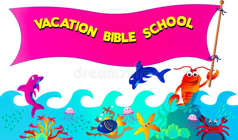 Vacation Bible School Banner with Fun Sea Critters in Vivid Colors