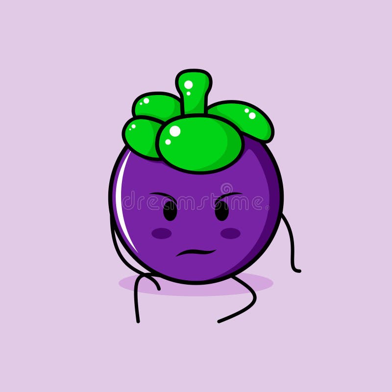Cute Mangosteen Character with Intimidation Expression and Sit Down