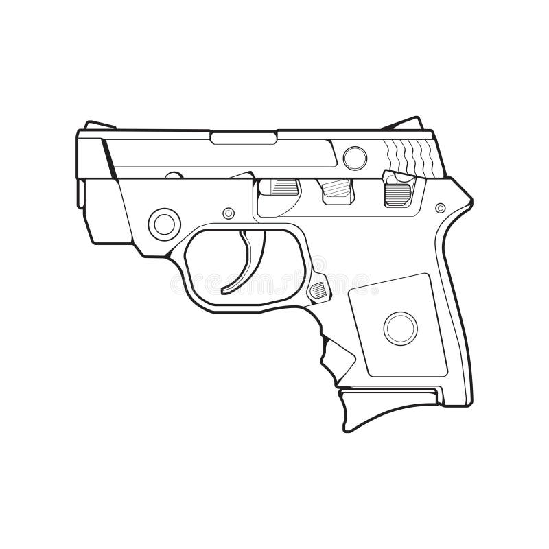 Firearms Line Art Style, Shooting Gun, Weapon Illustration, Vector Line