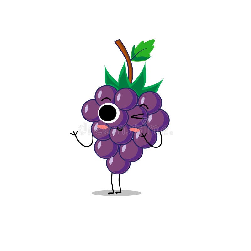 Cute Vector Grape Fruit Character in Different Action Emotion ...