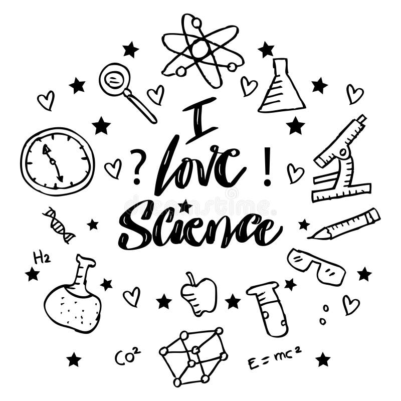 I Love Science Hand Lettering Poster for Shirt Design. Stock