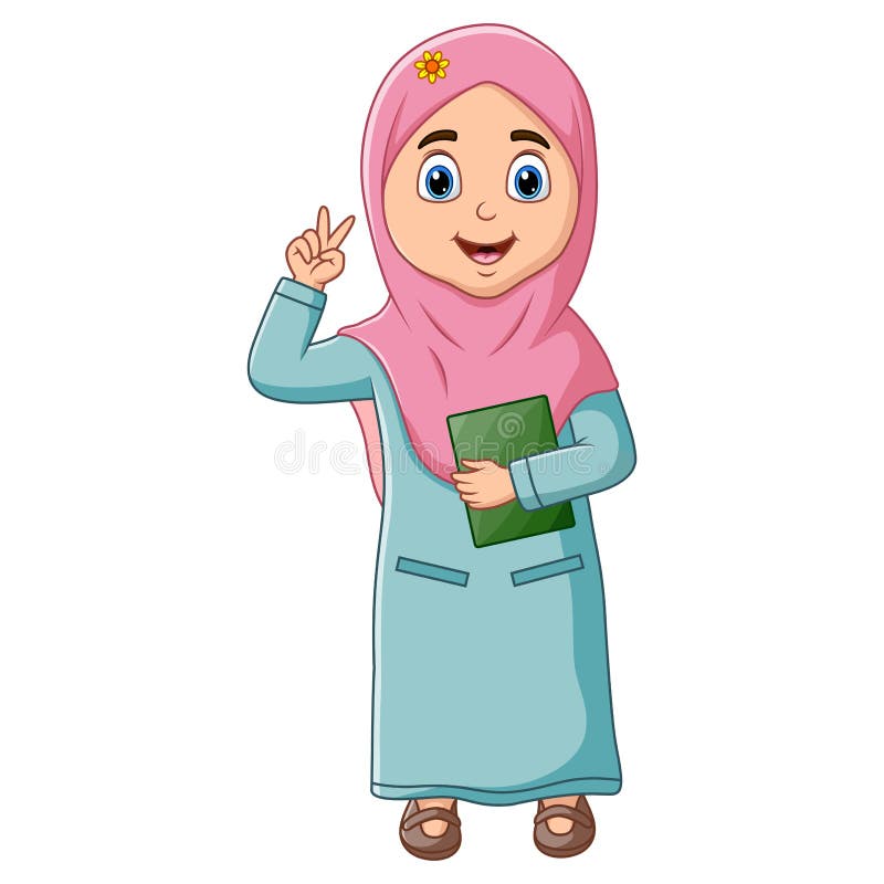 Cartoon of Islamic Girl Holding a Quran Book Stock Vector ...