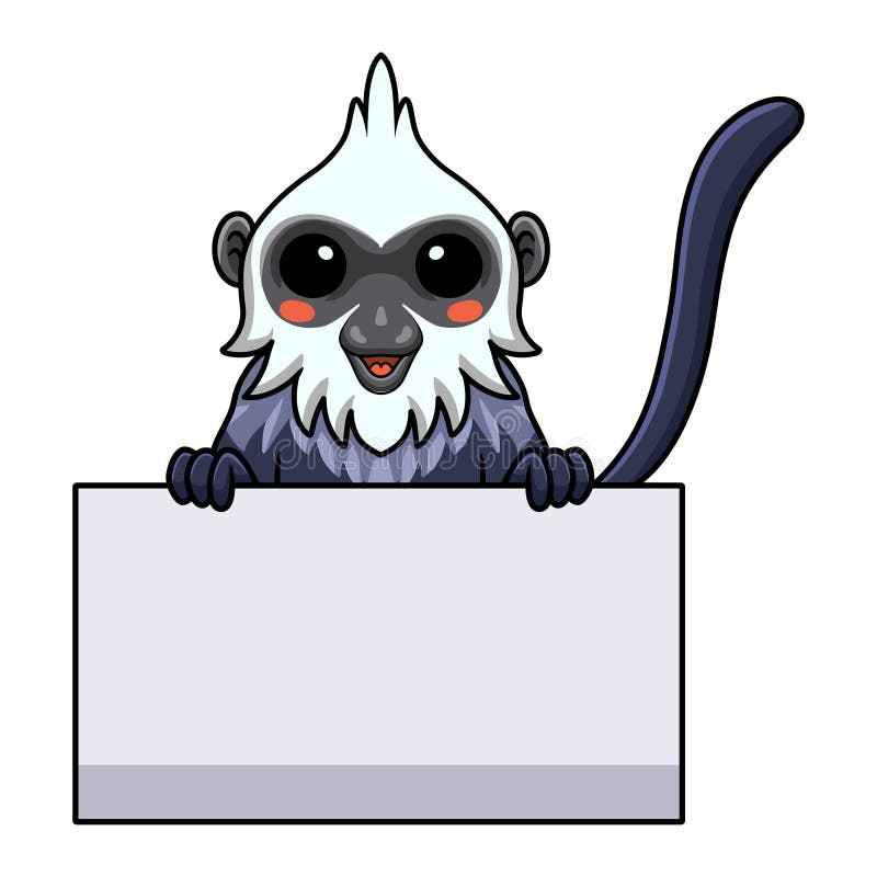 Cute white headed langur cartoon holding blank sign royalty free illustration