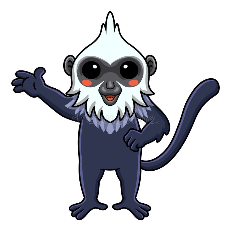 Cute white headed langur cartoon waving hand royalty free illustration