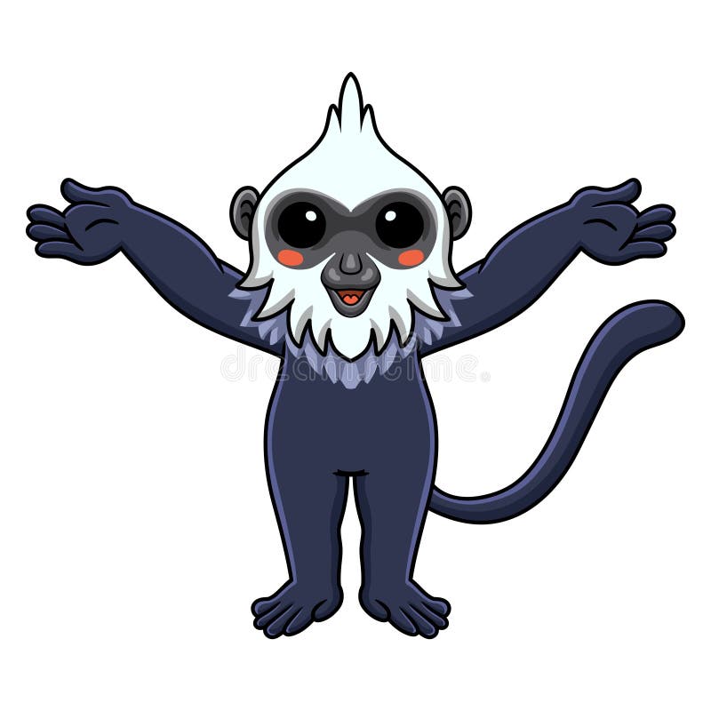 Cute white headed langur cartoon raising hands stock illustration