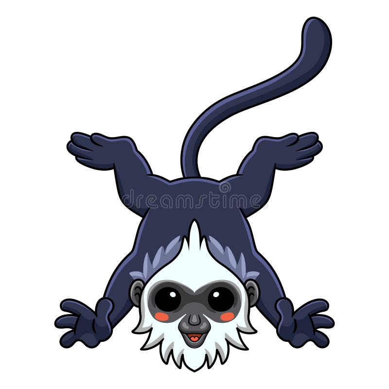 Cute white headed langur cartoon posing stock illustration