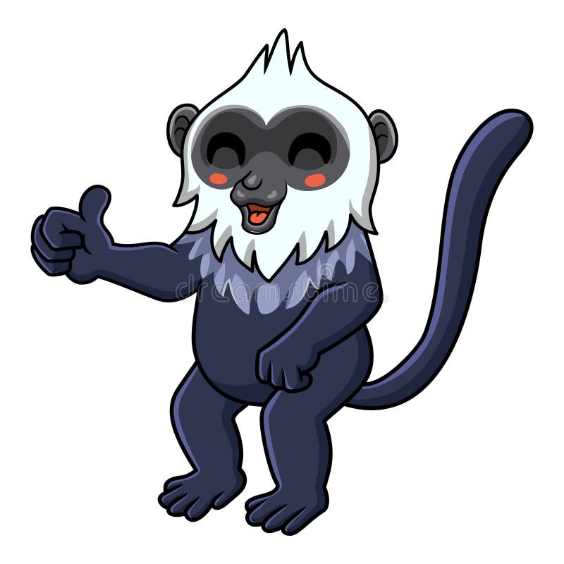 Cute white headed langur cartoon giving thumb up vector illustration