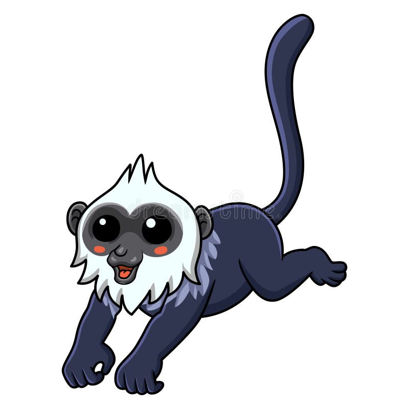 Cute white headed langur cartoon jumping vector illustration