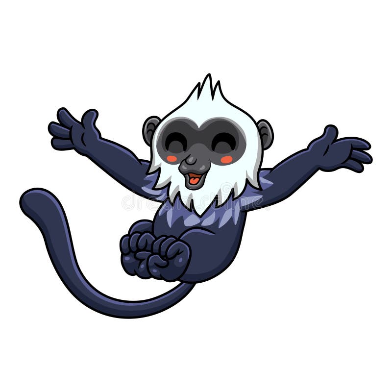 Cute white headed langur cartoon posing vector illustration