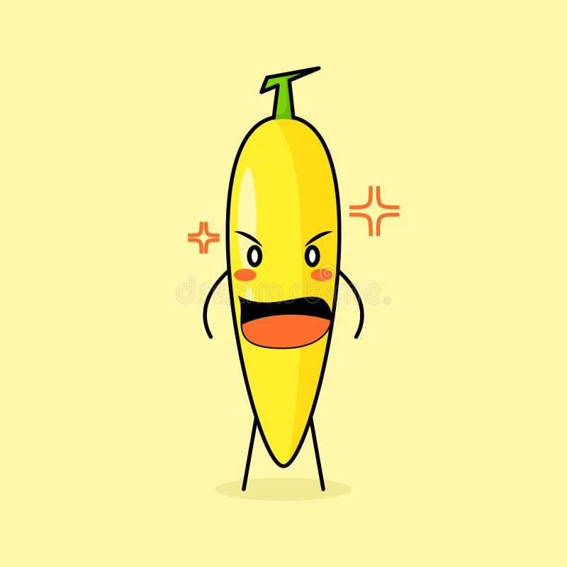 Cute Banana Character with Angry Expression. Mouth Wide Open Stock