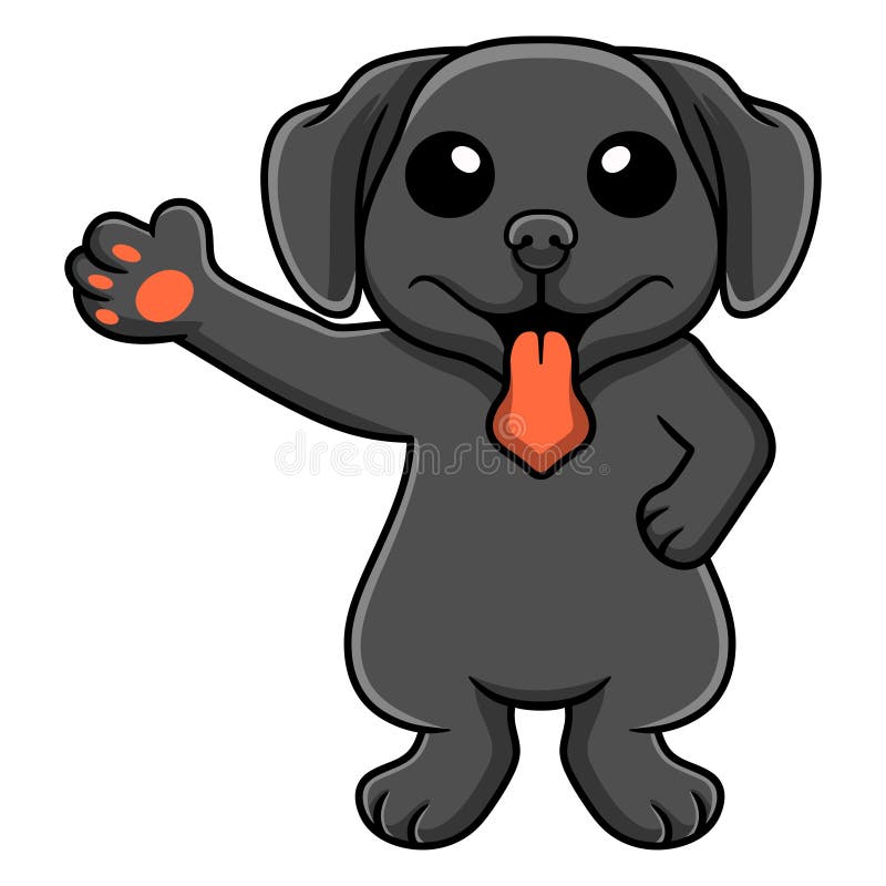 Cute black labrador dog cartoon waving hand vector illustration
