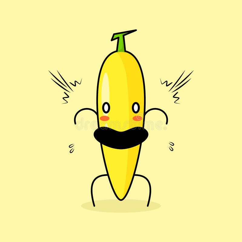 Cute Banana Character with Shocked Expression, Mouth Open and Bulging