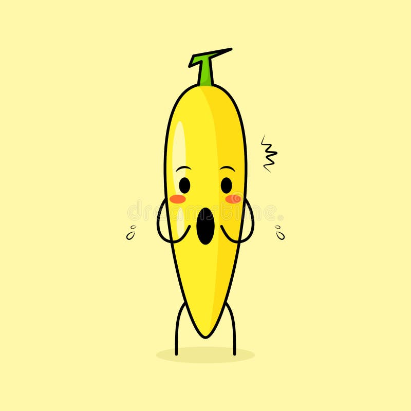 Cute Banana Character with Impressed Expression and Mouth Open Stock