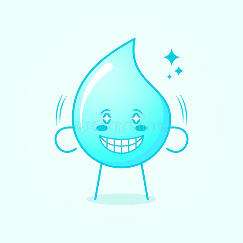 Cute Water Cartoon with Sparkling Eyes, Smile and Happy Expression