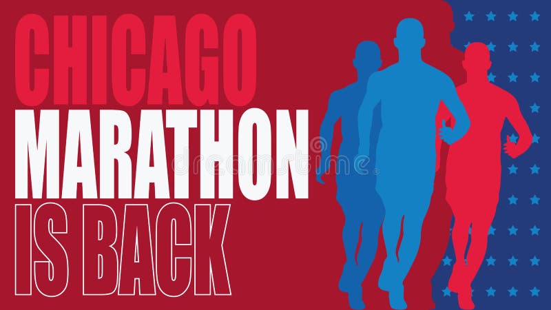 Chicago Marathon Background. Silhouette of male running with united states of America flag color. vector illustration