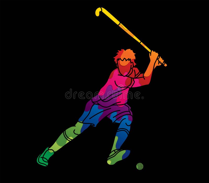 Field Hockey Sport Male Player Action Cartoon Graphic Vector Stock